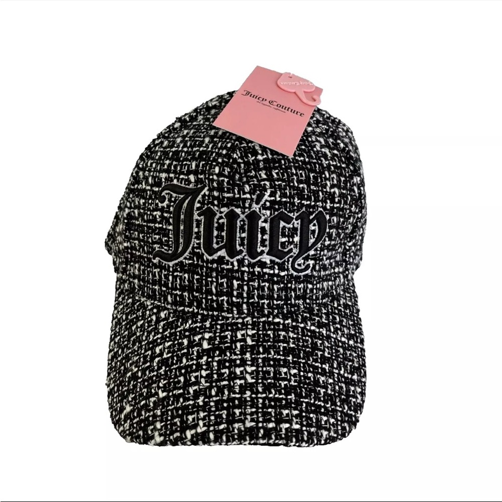 New Women's Juicy Couture One Size Woven Black Hat‎ Hat Cap NWT Spellout
